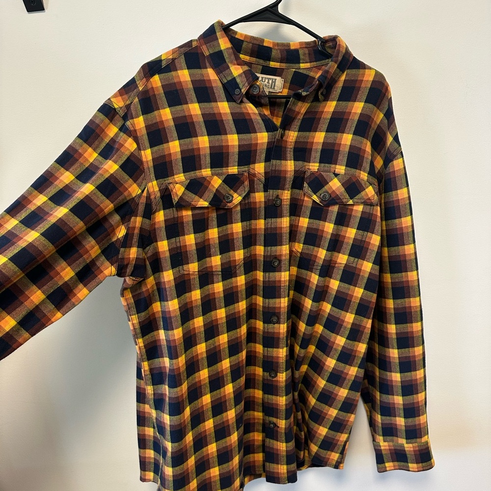 Yellow and Black Plaid Flannel Shirt